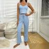 Women's Cami 2 Piece Pajamas Set Sexy Ribbed Knit Lace Trim Sleepwear Sleeveless