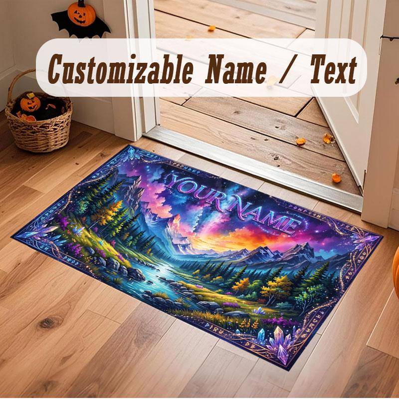Mushroom Forest Theme Crystal Velvet Floor Rug Personalized Custom Name Text Warm Carpet Home Decoration