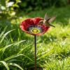 Metal Flower Yard Stake Handmade Bee Watering Station Ground Insert Bird Bath Feeder Butterfly Drinking Bowl Outdoor Decor for Garden Yard Lawn