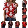 Women's Casual Halloween Printed V-Neck Short Sleeve Button Front T-Shirt