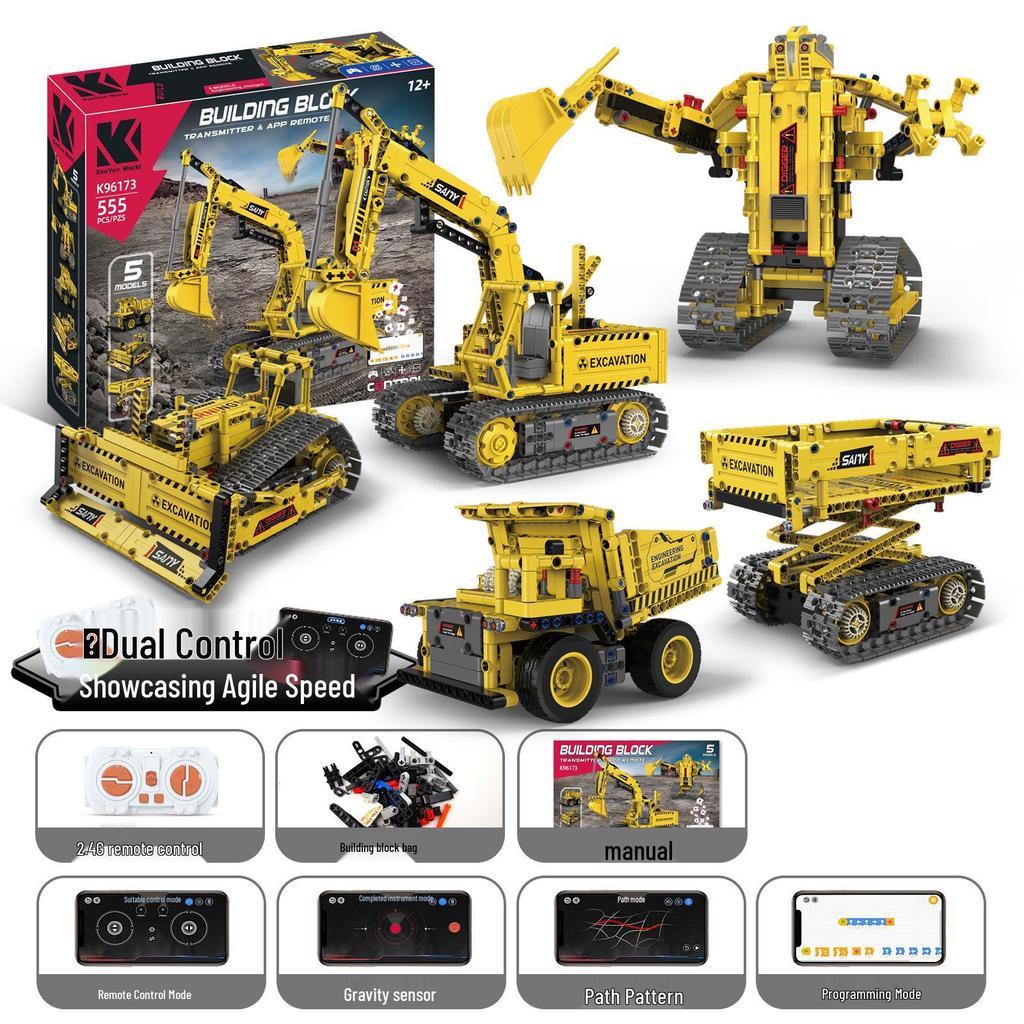 Five-in-One Programmable Wall-E Robot: Assembly Building Blocks, Electric Science Education, Remote Control, Compatible with Lego