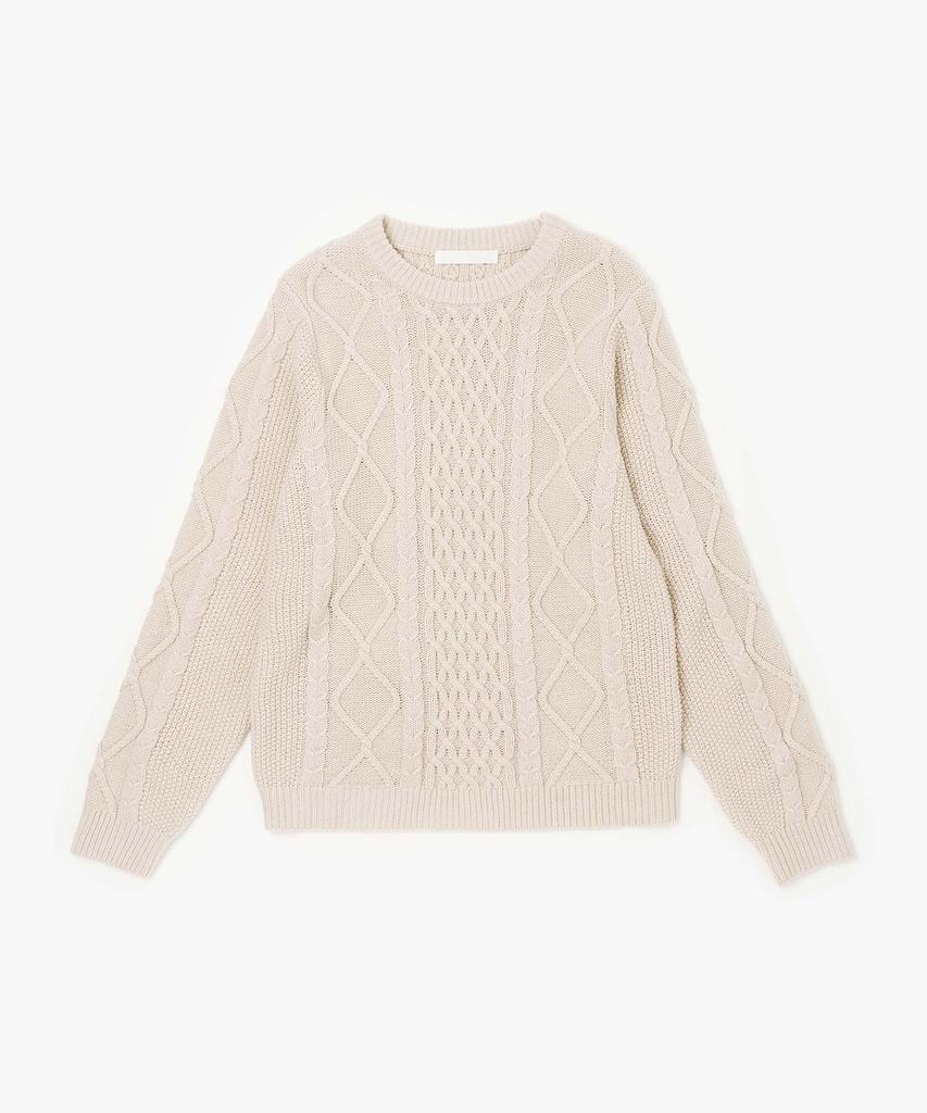 PLAC WOMEN Cable Basic Round Neck Knit Ivory
