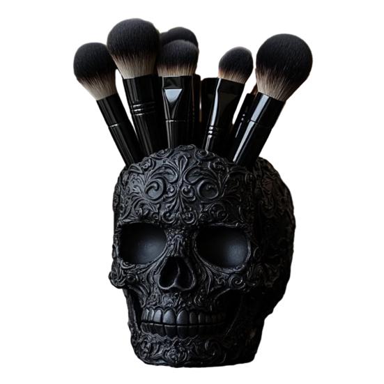 Makeup Brush Holder Skull Shape Large Capacity Makeup Brush Container Sturdy Resin
