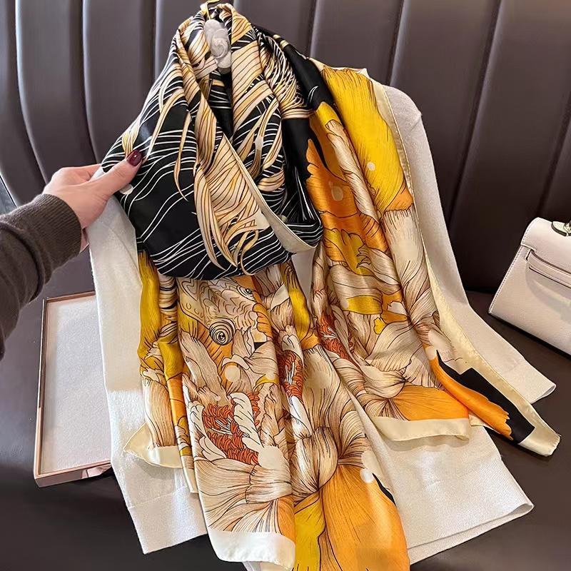 180*90cm Marca de Lujo Primavera Verano Otoño Ropa de Mujer Nueva Moda Combinación de colores bufanda de seda estampada popular para dama turba