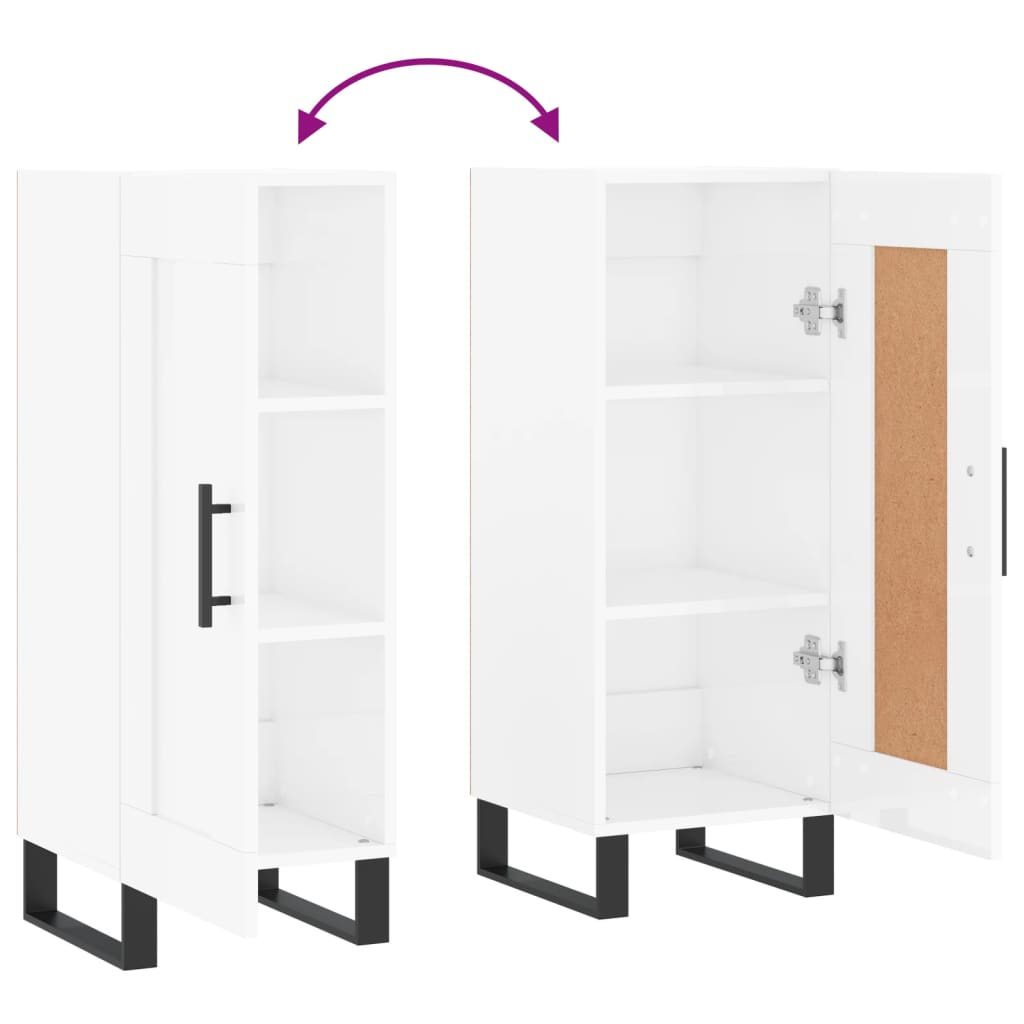 Sideboard High Gloss White 34.5 X 34 X 90 Cm Engineered Wood