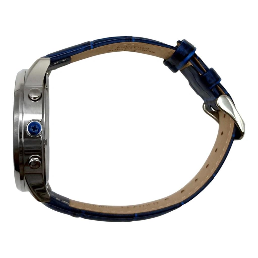 Swiss Alpine Military Skymaster Chronograph Leather Strap Blue Dial Quartz 7084.9535 100M Men's Watch