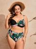 European Plus Size Floral Split Bikini with Drawstring