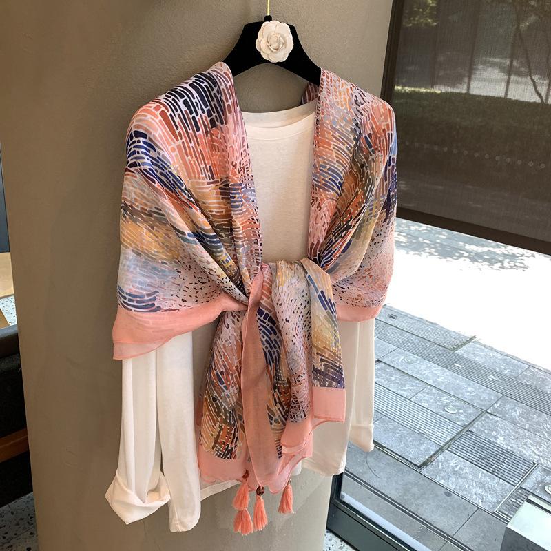 Spring And Summer Imitation Suet Fashion Printed Silk Scarf Women'S Thin Scarf Shawl With High-End Cape Scarf