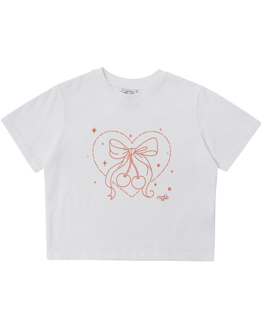 MATCHGLOBE Heart Cherry Crop Top (White)