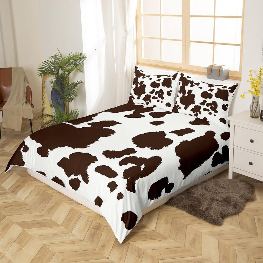 Brown Wildlife Highland Cow Three-Piece Digital Printed Bedding Set Bed Cover