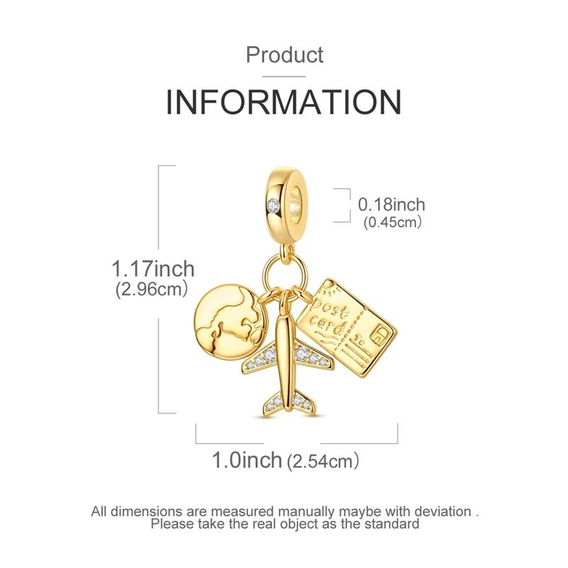 925 Silver Golden Charms Bead Plane Bow Cross Cat Dangle Fit Original Bracelet DIY Women Jewelry