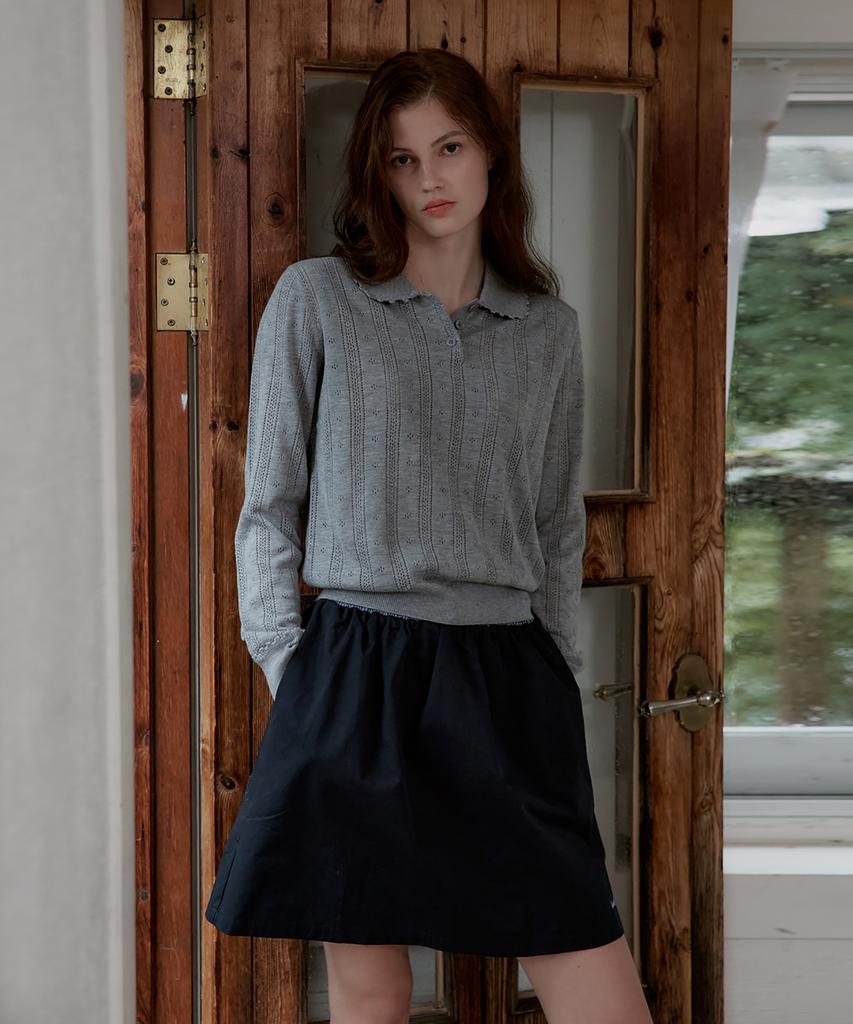 Seutyudioaenpaleukeu Openwork Collar Wool Knit_Grey