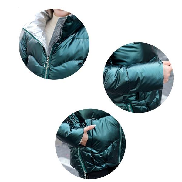 Veste d'hiver en duvet de coton brillant pour femme, courte, ample, épaisse, petite veste en coton