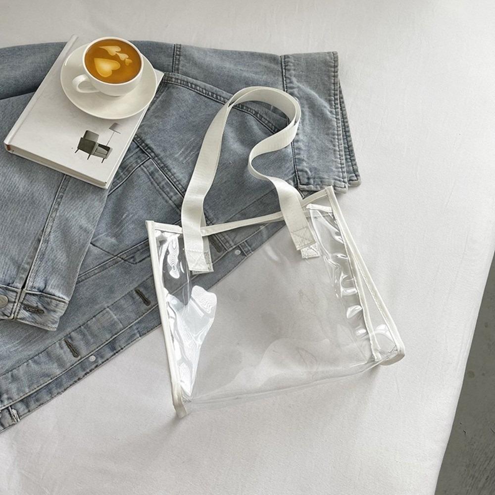 Square Transparent Handbag Large Capacity Jelly Color Waterproof Shoulder Bag Messenger Bag Korean Style PVC Tote Bag Summer