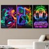 3PC 2D Flat Neon Game Theme Canvas Decorative Painting, Modern Esports Room Wall Decoration, Controller/Host Element Art Wall Ha