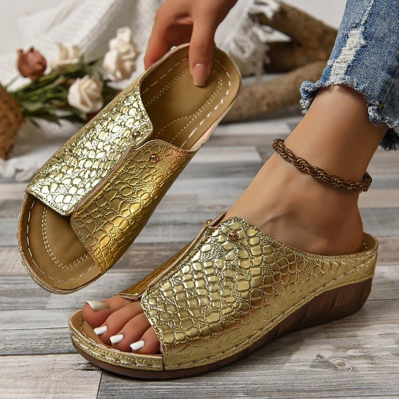 Women's Slippers Thick-soled Fish Mouth Car Stitching Women's Slippers Crocodile Pattern Slippers