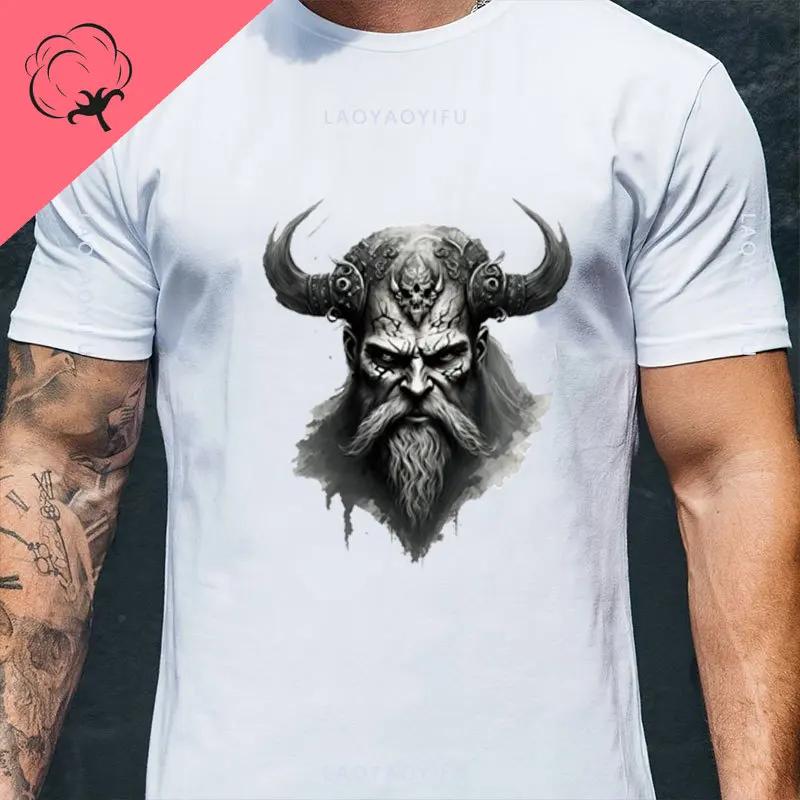 Til Valhalla Cotton T-Shirt American Beard Warrior Tactical Skull Unisex T Shirt Short Sleeve O-Neck T-shirt Casual Men’s Top