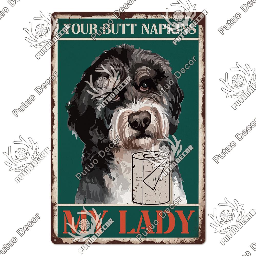 Putuo Decor Panneaux en Étain Chien Drôle Panneaux Métalliques Vintage Panneau pour Animal de Compagnie Affiches en Étain pour Ferme Maison Chenil Cabane de Chien Décoration Murale