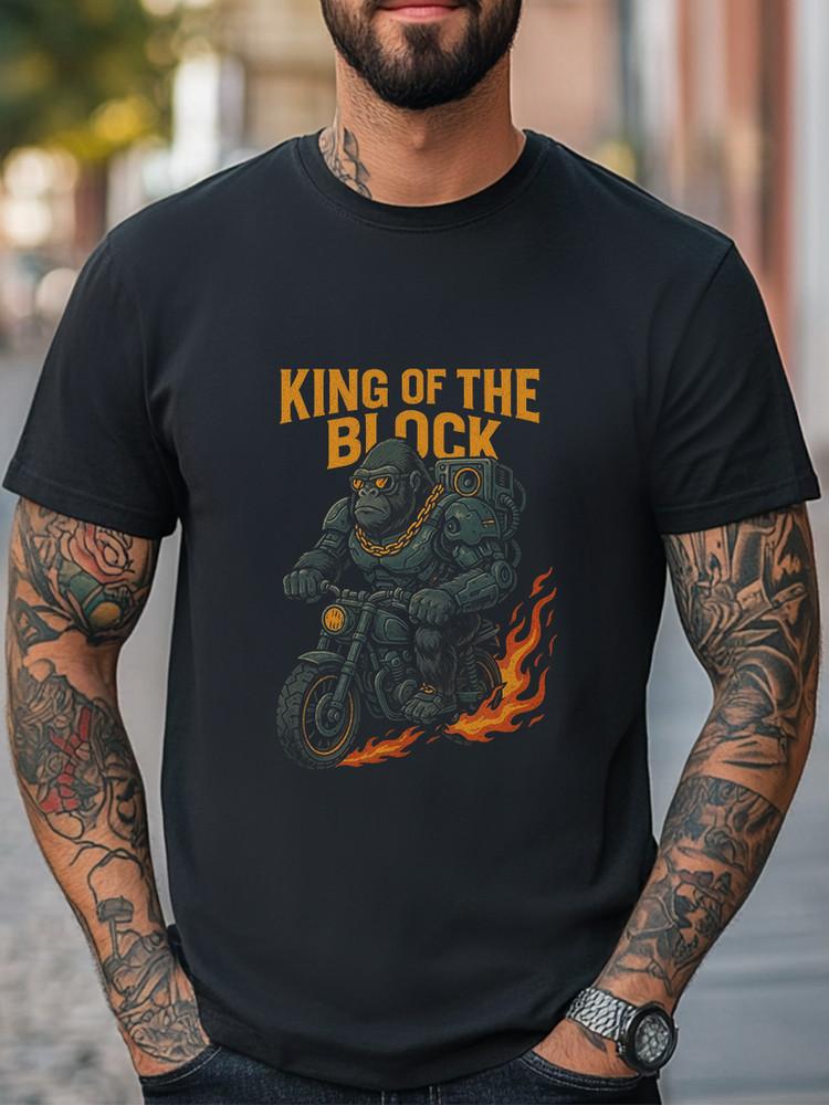 King of the Block Gorilla Biker Affe mit Flammen Grafik T-Shirt Unisex Tee Unisex T-Shirt