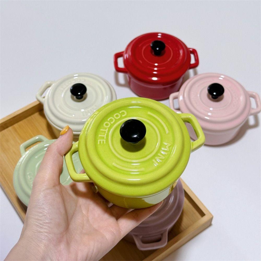 Anti-scalding Ceramic Breakfast Bowl 200ml Hanging Ears Steamed Egg Bowl Reusable Dustproof Creme Brulee Bowl Salt/Sugar