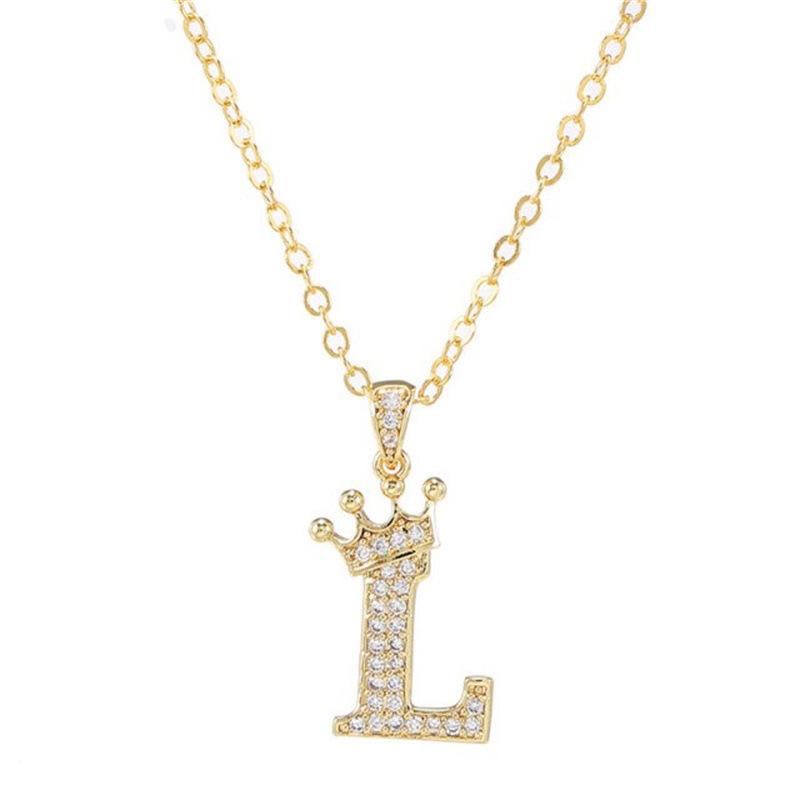 Unisex Fashion Crown A-Z Alphabet Pendant Vintage Chain Necklaces Hip-Hop Style Crystal Zircon Punk