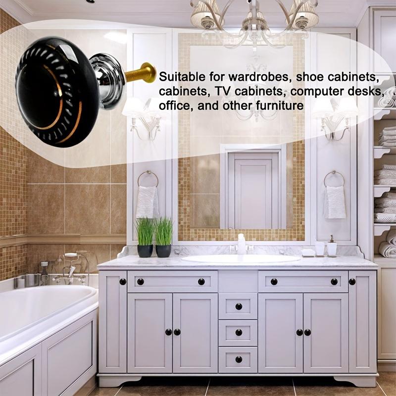 8pcs Black Round Knobs,Vintage Ceramic Cabinet Knobs,Dresser Drawer Handles for Closets,Drawers,Cabinets and DIY Home Projects with Screws