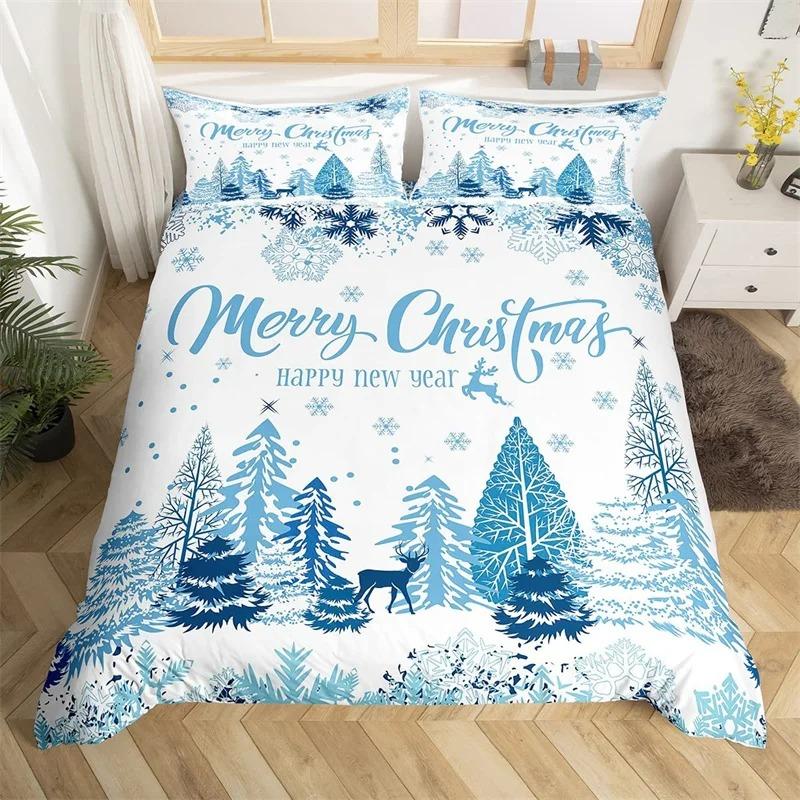 Mery Christmas Soft Duvet Cover Set Hapy New Year Warm Comforter Cover Microfiber Xmas Der Elk Beding Set Twin For Young Boys Young Girls Bow Gift