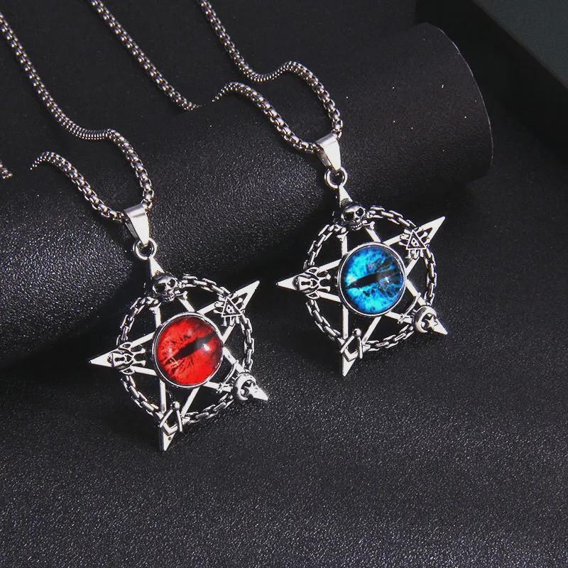 Retro Hip-Hop Five-Pointed Star & Skull Pendant with Turkish Blue Evil Eye Necklace