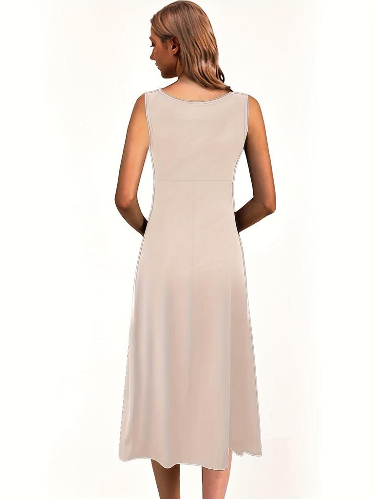 Europe America Summer Sleeveless Solid Color Dress - Slimming & Flattering.