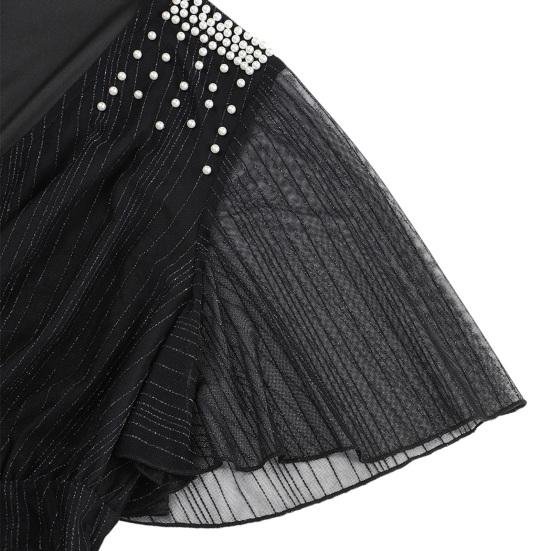 Übergröße Damenkleid V-Ausschnitt Kurzarm Elastische Hohe Taille Fließender Saum Midikleid Einfarbig Lässiges Abendkleid