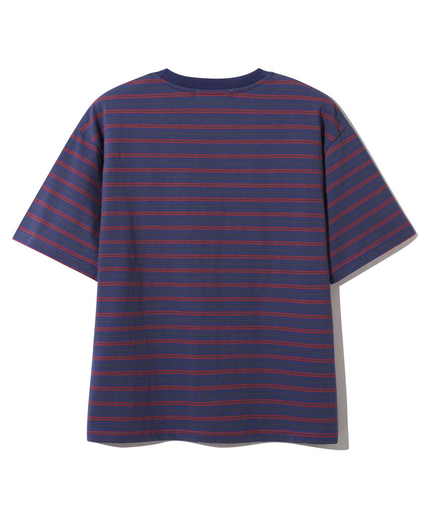 BASEMOMENT Striped Border Crop T-Shirt Blue