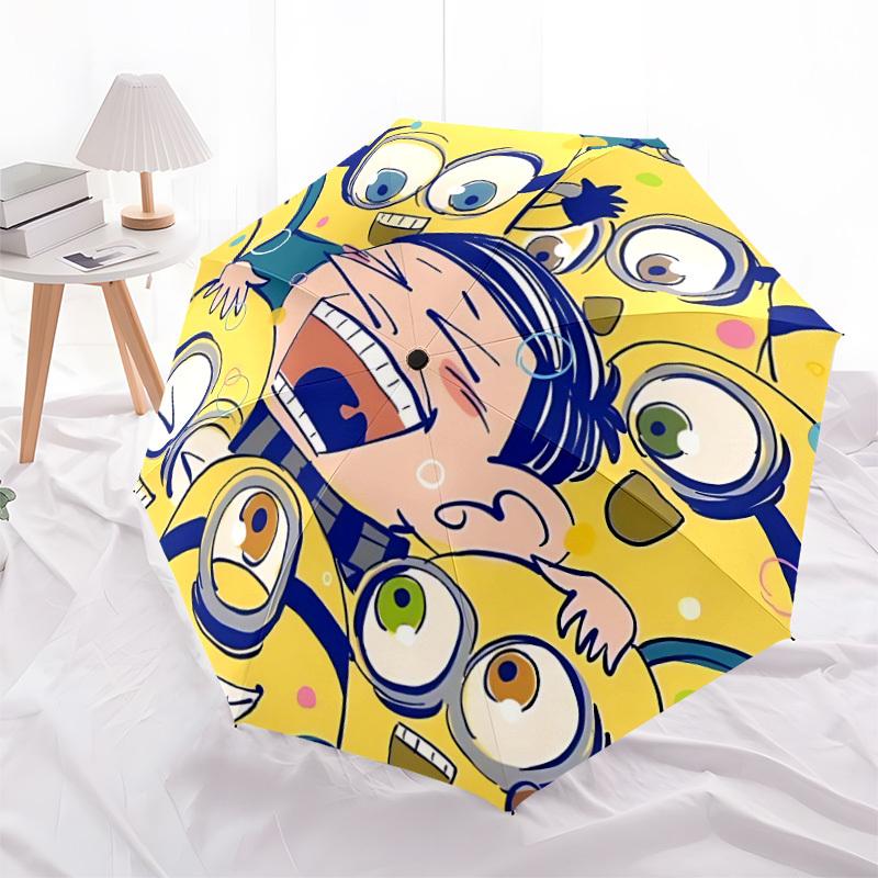 1pc Minions SpongeBob Automatic Umbrella 8 Rib Portable Folding Black Iron Frame for Outdoor, Beach, Travel, Beach Umbrella, Decorative Umbrella