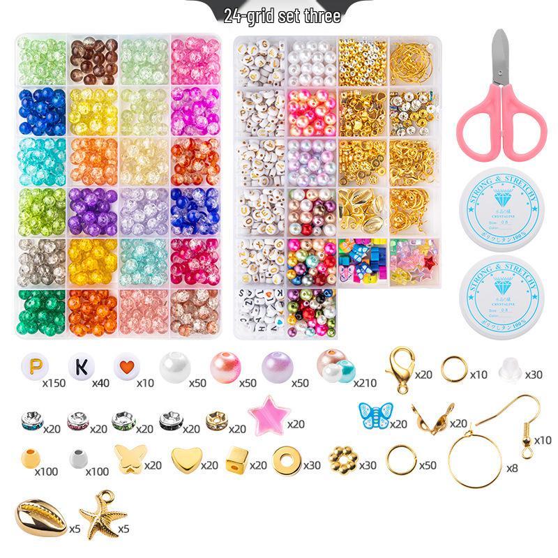 8mm Crackle Bead Bracelet Set: DIY Jewelry Flower Bead Accessories, Lampwork Crystal Loose Beads.