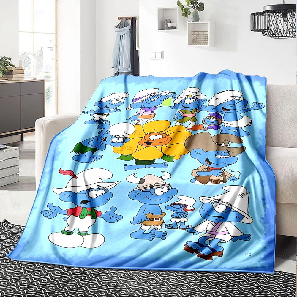 1pc Smurfs Adventure Flannel Blanket for Super Soft Cute Comfort Blanket for Travel Bedding Couch Sofa Blanket Y72336