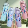 1PC Gradient Color LOVE Letter 750ml Color Plastic Sports Water Bottle Leakproof Flip Straw Lid Suitable for Sports Office Home Use