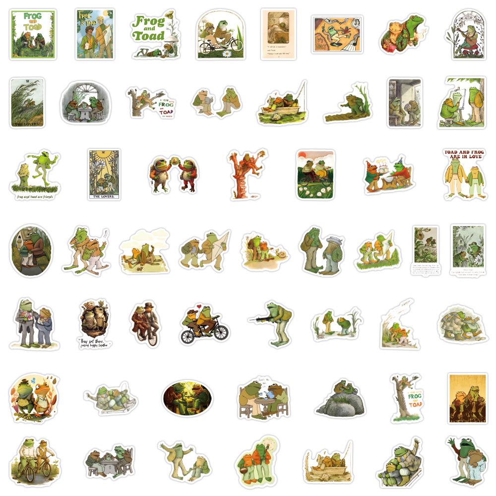 50-Pack Frog & Toad Waterproof Graffiti Stickers for Water Bottles, Stationery & Computers