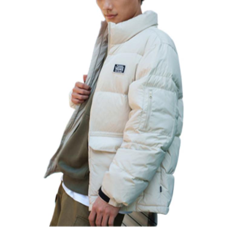 Vans Logo Print Solid Color Stand Collar Zipper Down Jacket Unisex Jacket Oatmeal VN0009132N1