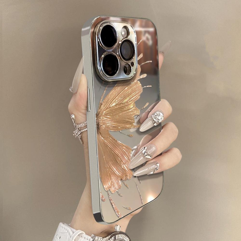 Golden Butterfly for Apple 16 Promax Personality 15 New Style 14 Mobile Phone Case for IPhone 13 Mirror Creative 12