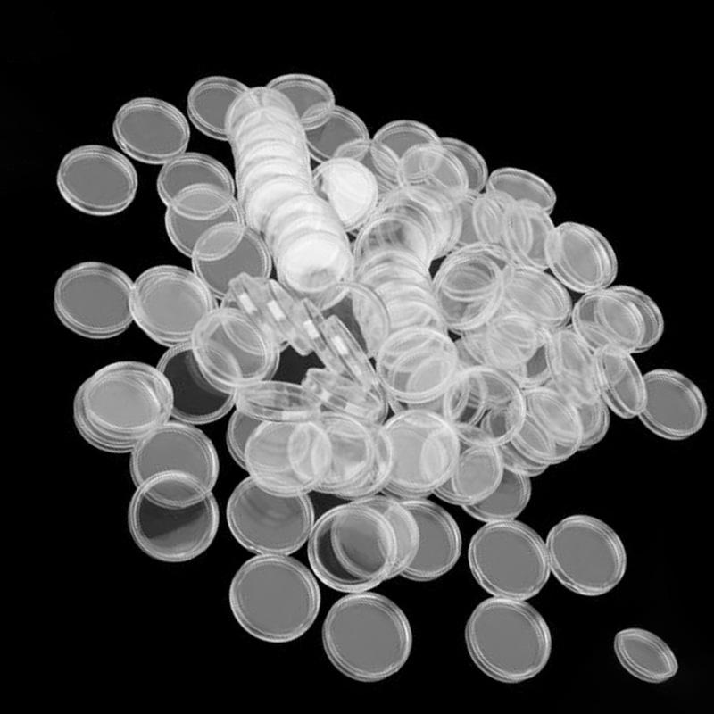100Pcs 33mm Clear Round Plastic Coin Capsules Holders Storage Cases Containers for Commemorative and Collectible