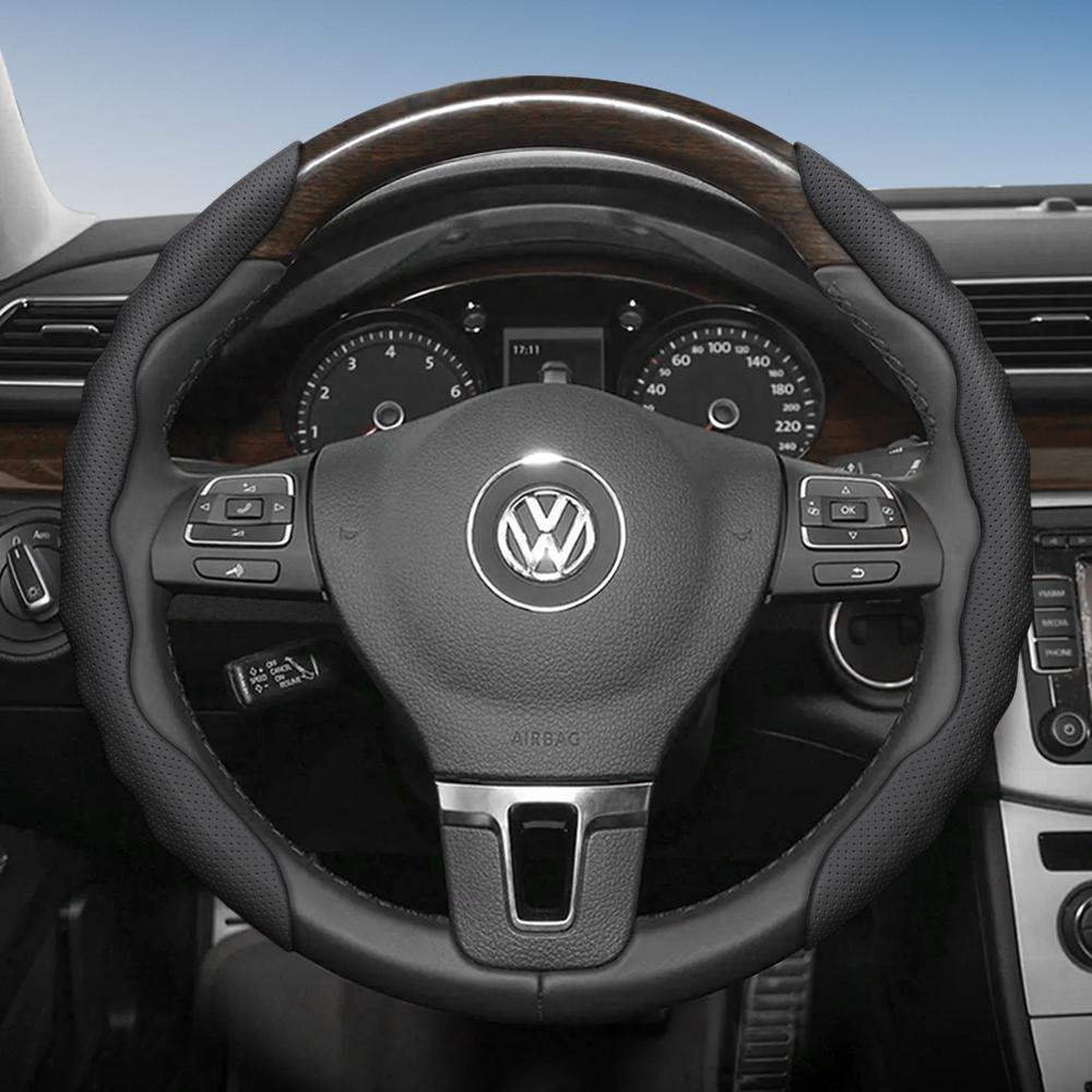 Suitable for Volkswagen Steering Wheel Cover, Wavy Sports Breathable Leather Segmented Anti-Slip Sweat-Absorbing Protective Cover Golf Passat Polo