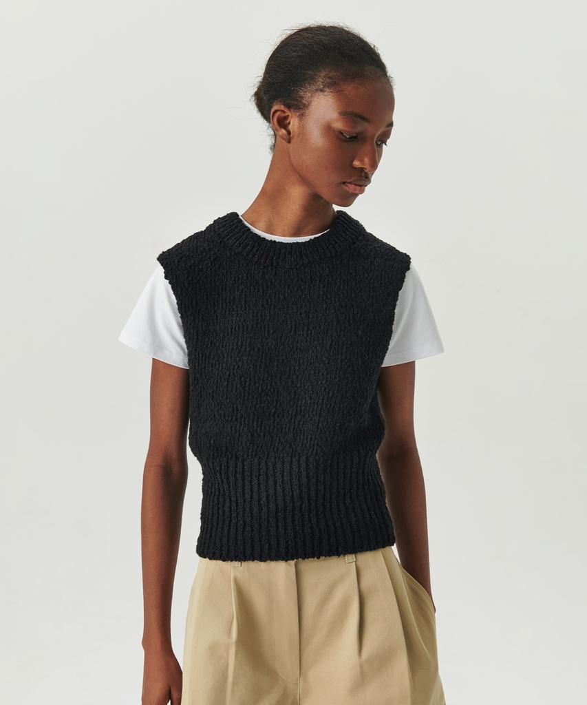 Leuba Cotton Slub Boucle Knit Vest - Black