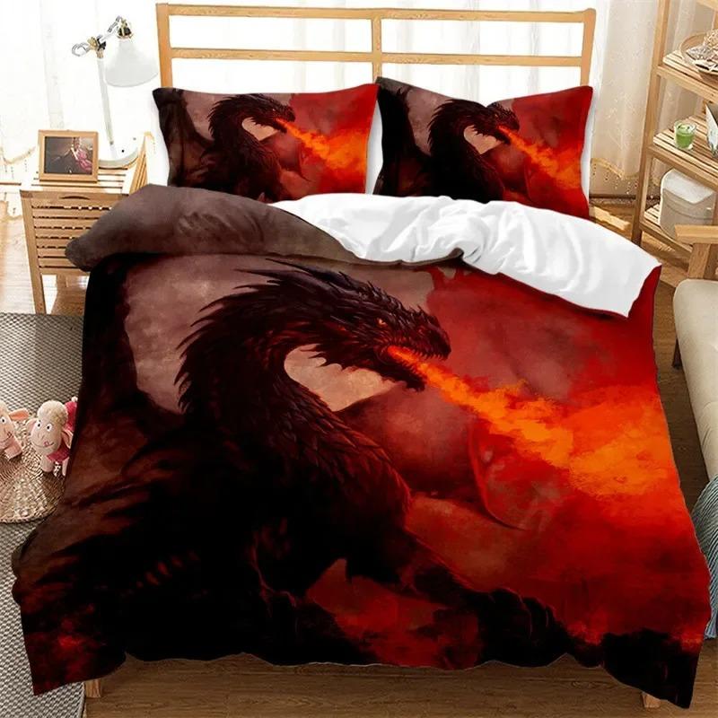 Flying Dragon Duvet Cover Microfiber Ancient Wild Animal Bedding Set Gothic Theme Monster Comforter Cover For Children Boys Teen
