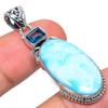 Natural Republic Larimar,Modrý Topaz 925 Ryzí Sterlingové Stříbro Přívěsek 1.77" z5l91