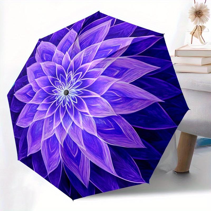1pc Purple Lotus Mandala Automatic Open/close Folding Umbrella, Compact Portable Travel Umbrella,Durable Construction Yy250814195