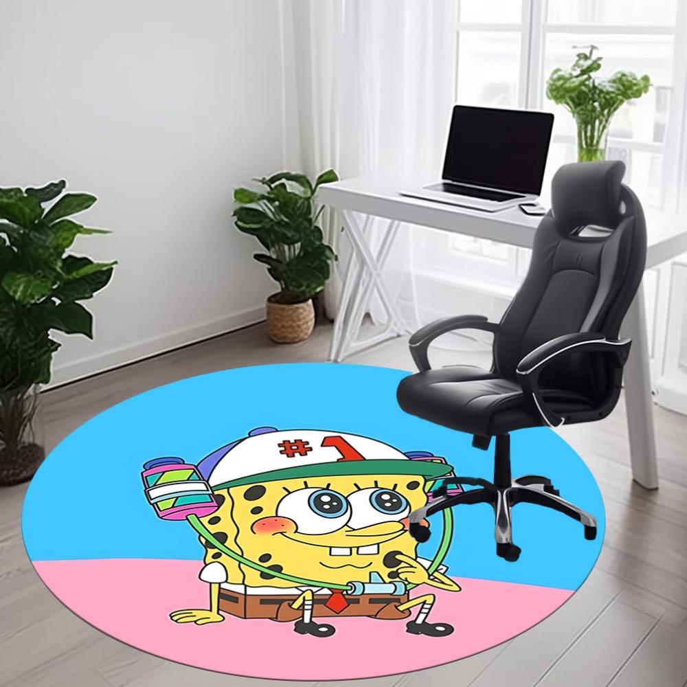 1pcSpongebob Office Round Area Rug, Indoor Mat Suitable For Office, Under Office Chairs Bedroom Living Room Home Decor, Room Deco