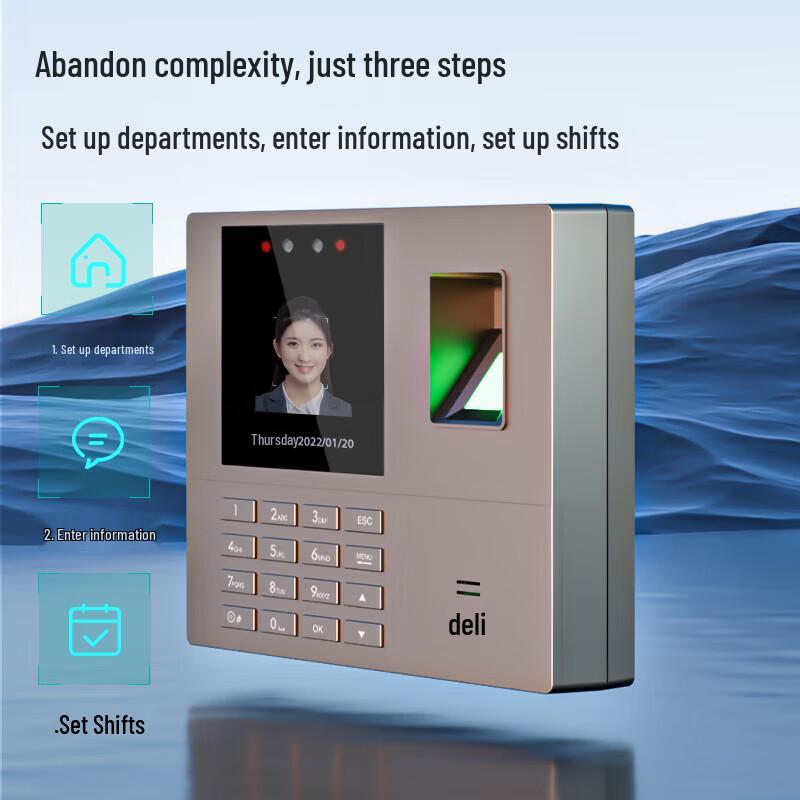 Deli Face & Fingerprint Attendance Machine CN Plug (adapter Included)