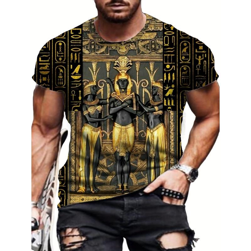 3D Printed Ancient Egypt T-Shirt For Men Pharaoh Anubis Pattern T Shirts Summer Casual Tees Round Neck Tops Loose Short Sleeves
