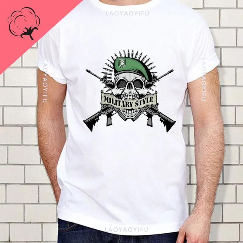 Til Valhalla Cotton T-Shirt American Beard Warrior Tactical Skull Unisex T Shirt Short Sleeve O-Neck T-shirt Casual Men’s Top