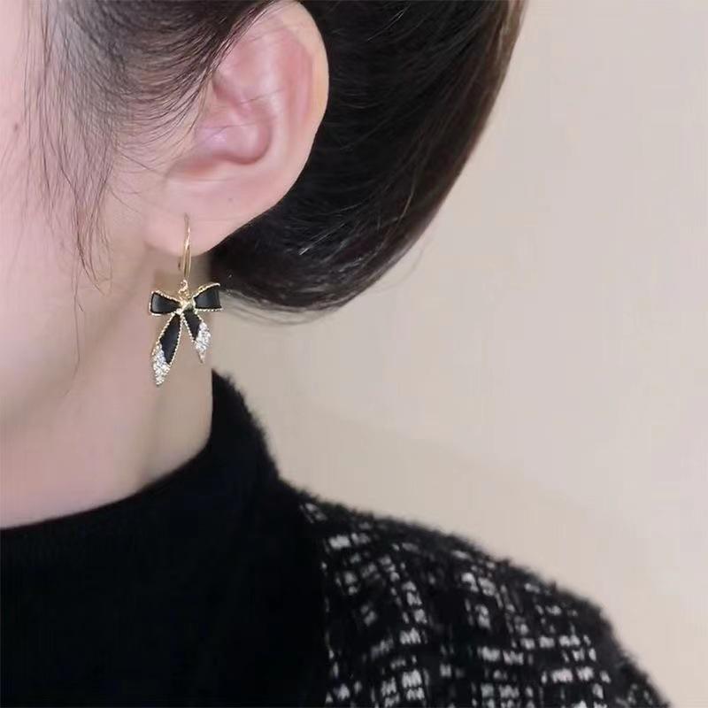 1Pair  Trend Unique Design Elegant Delicate Zircon Black Bow Knot Earrings For Women Jewelry Party Premium Gifts