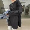 Women's Solid Color Split Long-Sleeved T-Shirt Korean Spring Autumn Ladies Casual Loose Tops Bottoming White Shirts